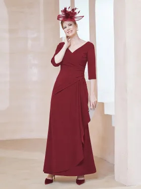 A-line Floor-Length Chiffon Pleated Dress Burgundy Plus Size