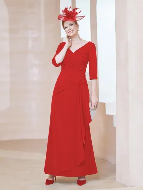 A-line Floor-Length Chiffon Pleated Dress Red Plus Size