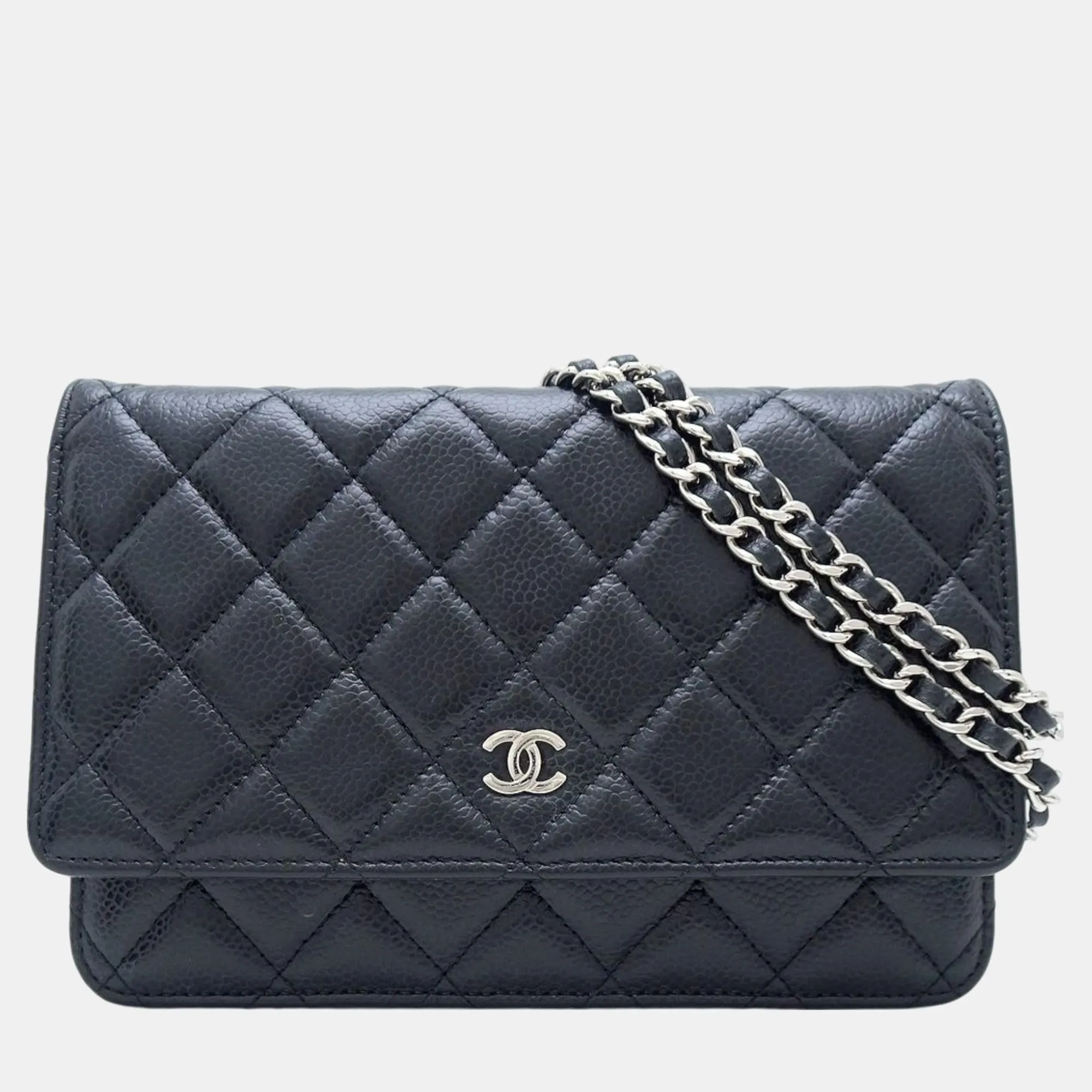 Black Caviar Skin Classic Chain Wallet