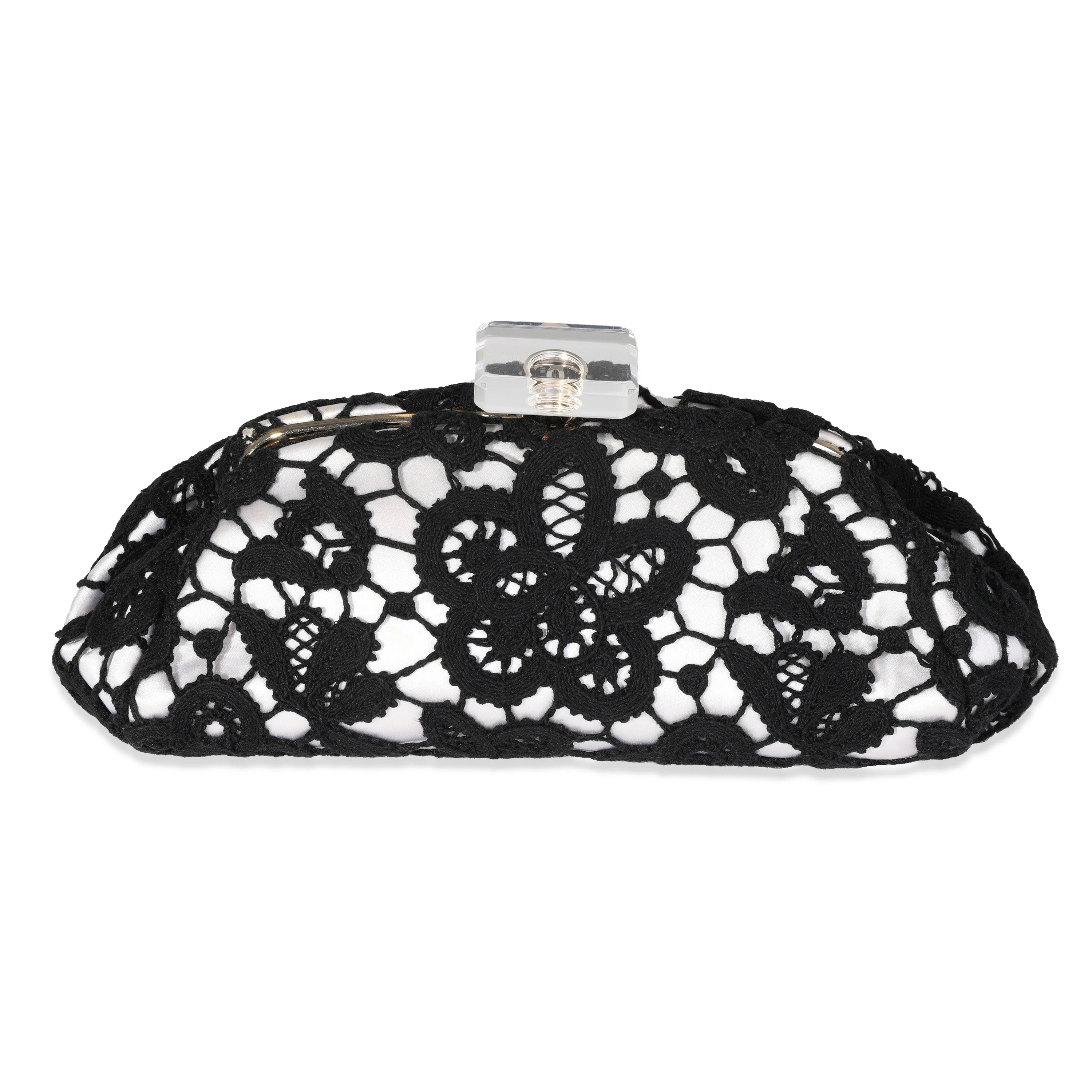 Chanel Black Lace & Satin Timeless Clutch