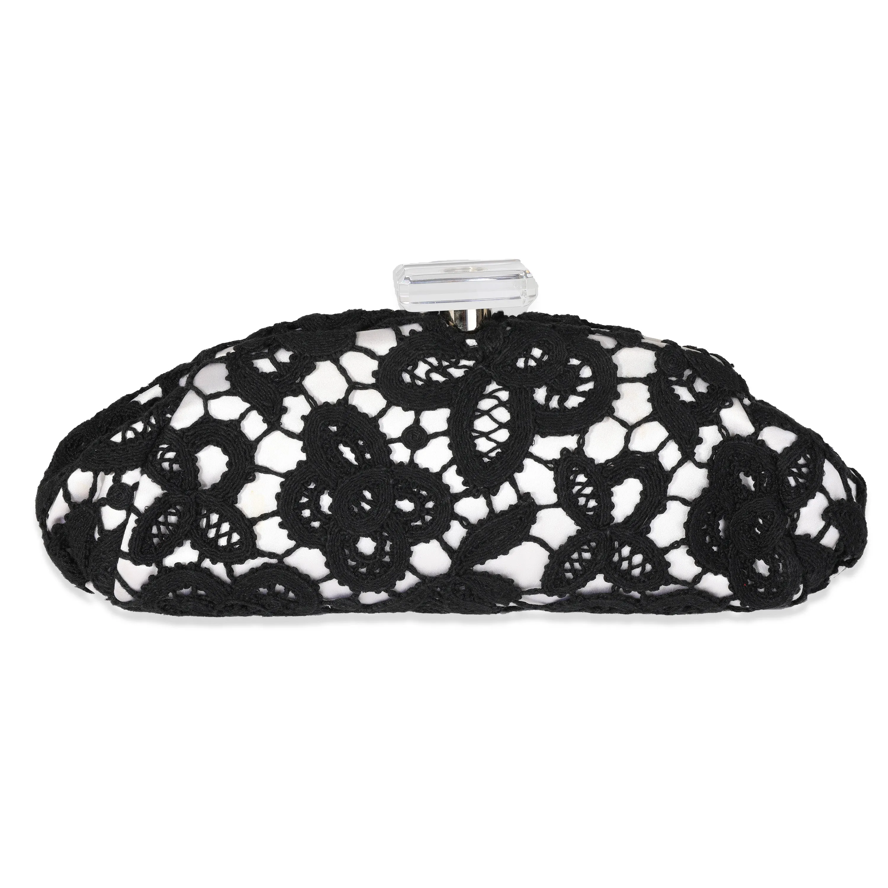 Chanel Black Lace & Satin Timeless Clutch