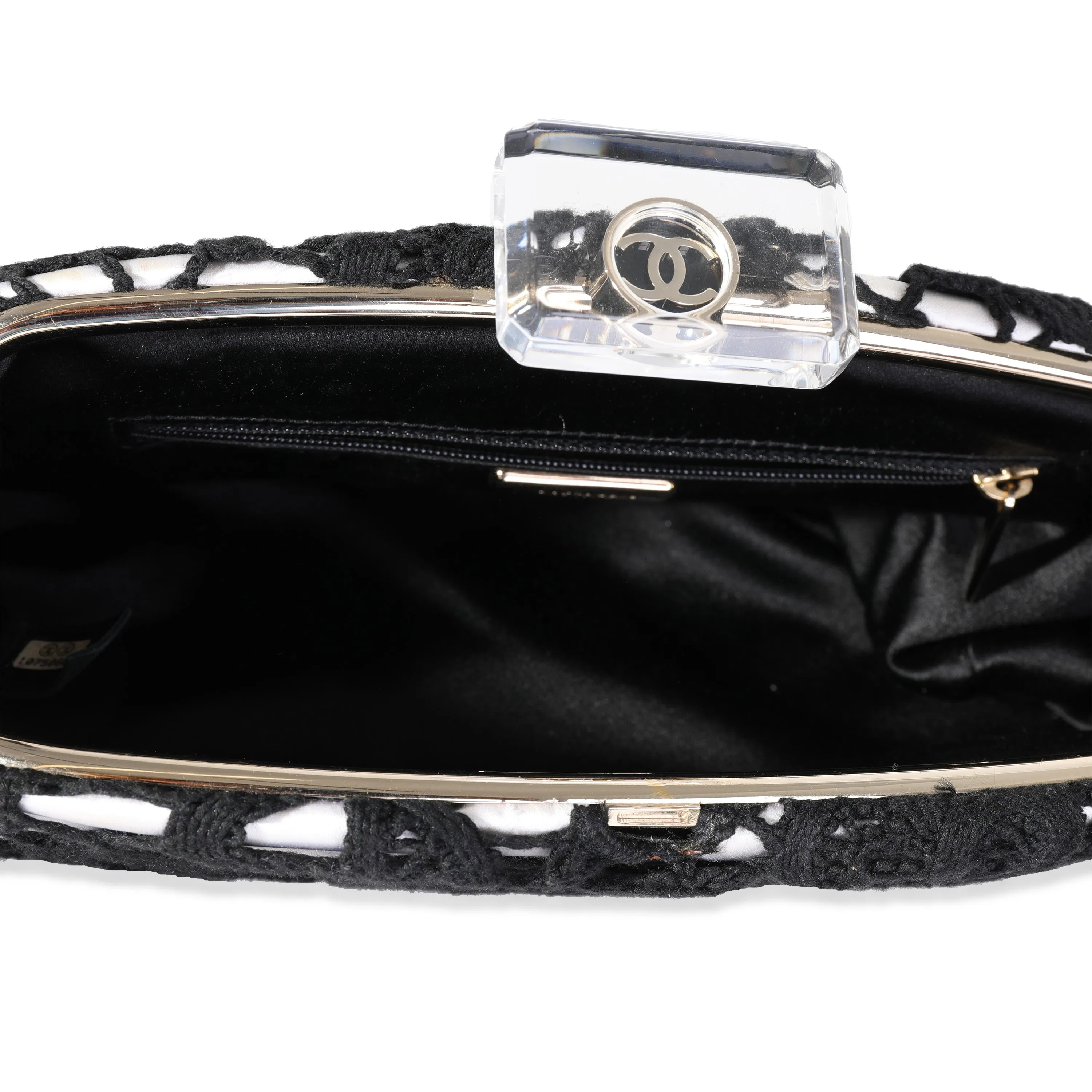 Chanel Black Lace & Satin Timeless Clutch