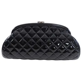 Chanel Black Patent Leather Timeless Quilted Clutch Bag