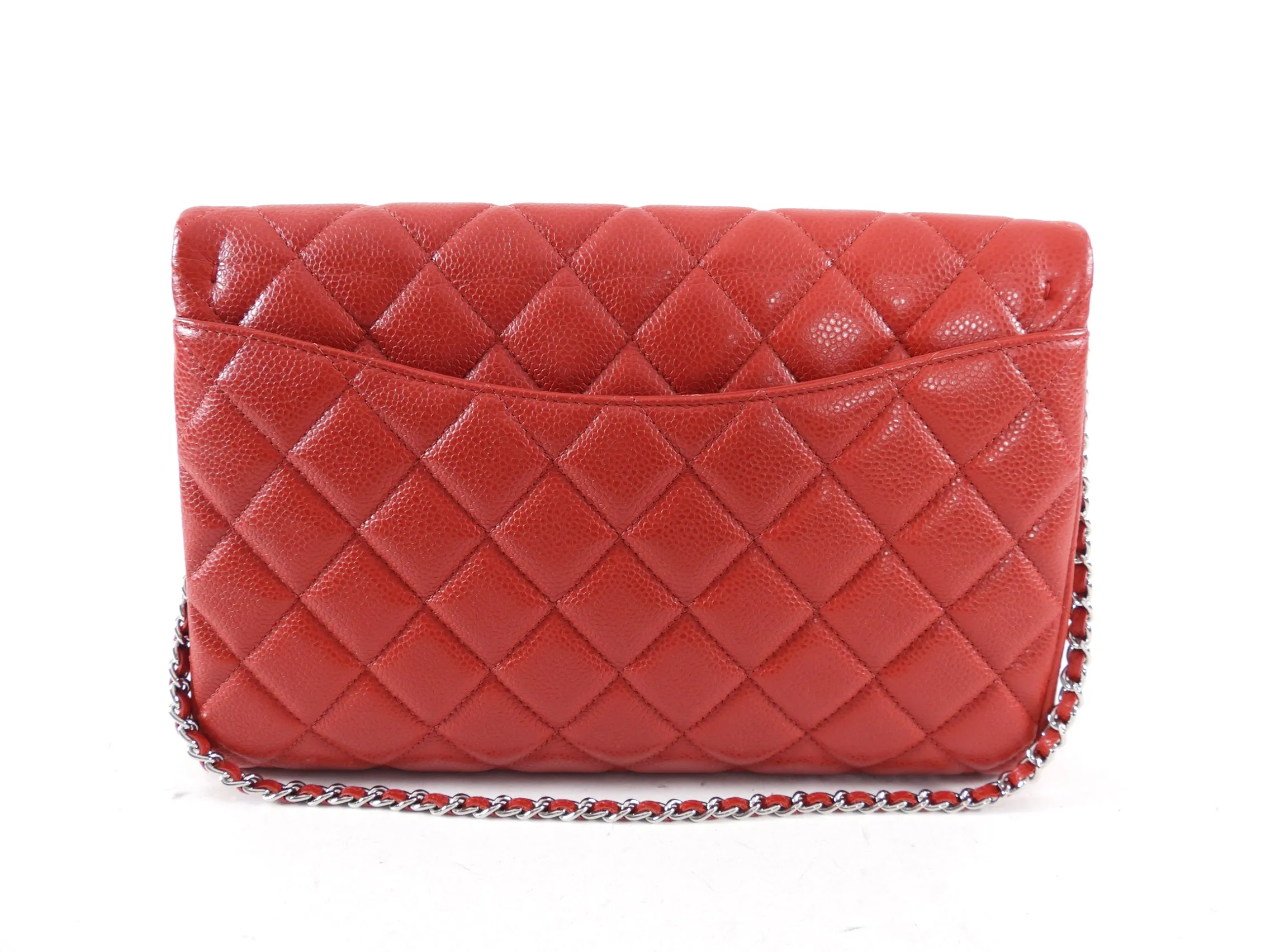 Chanel Red Caviar Leather Quilted Classic Timeless Chain Flap Bag