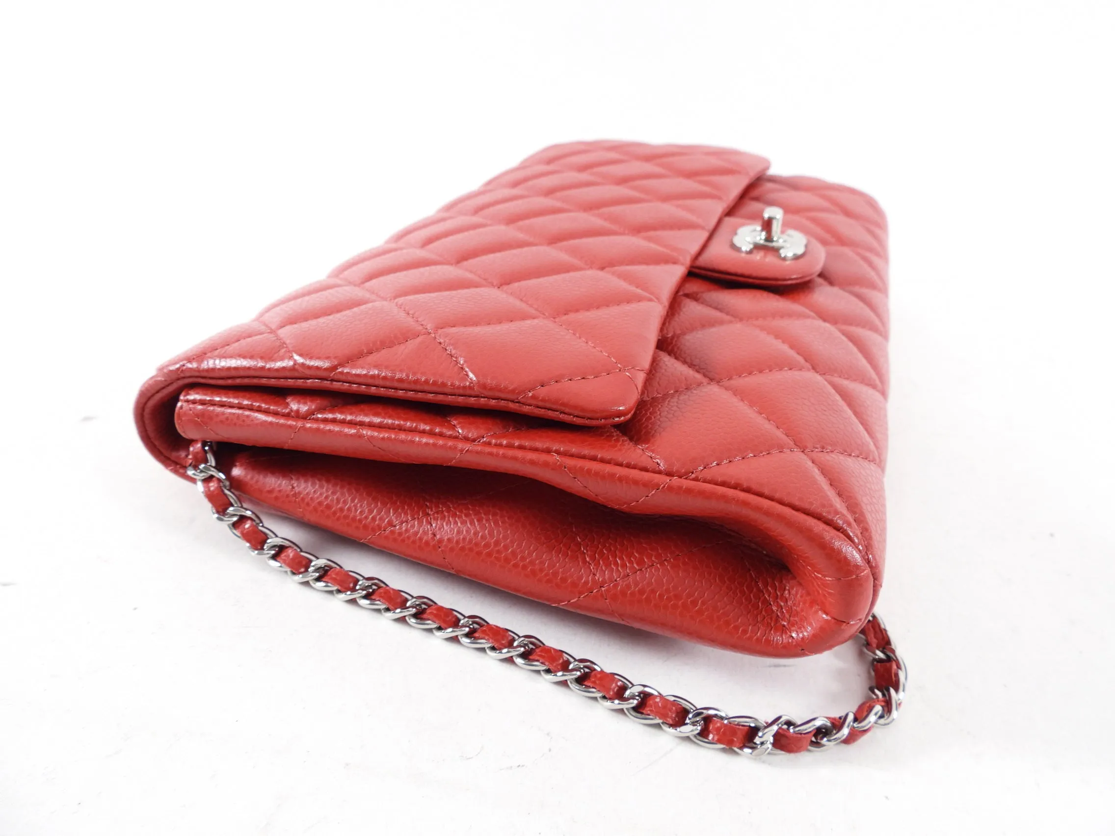 Chanel Red Caviar Leather Quilted Classic Timeless Chain Flap Bag