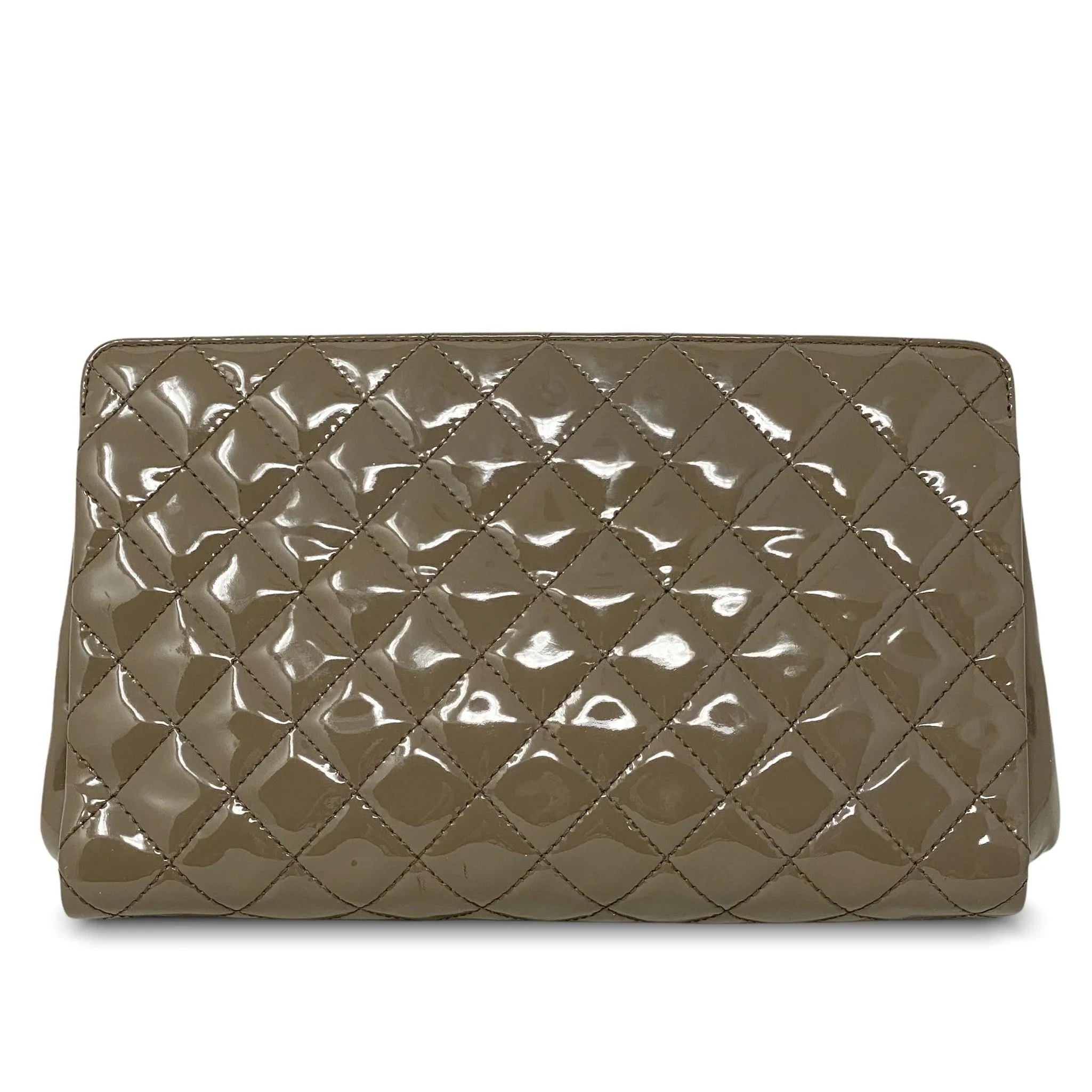 Chanel Taupe Patent Timeless Large Clutch