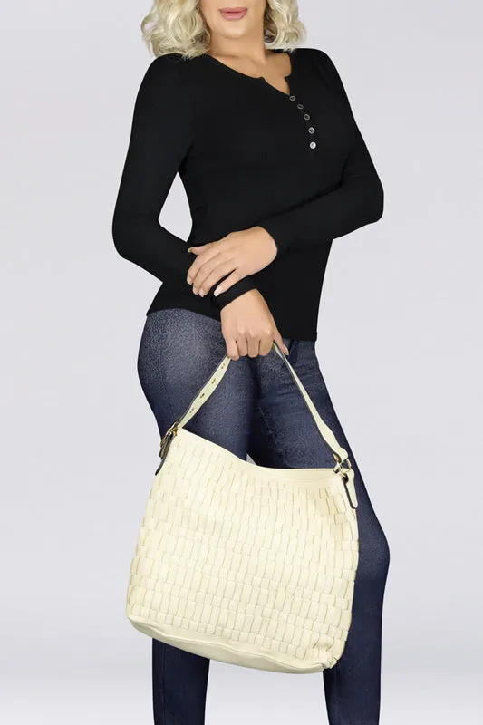 Classic Ivory Woven Detail Shoulder Bag