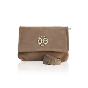 Clelia Large Suede Leather Shoulder Bag - Mocca