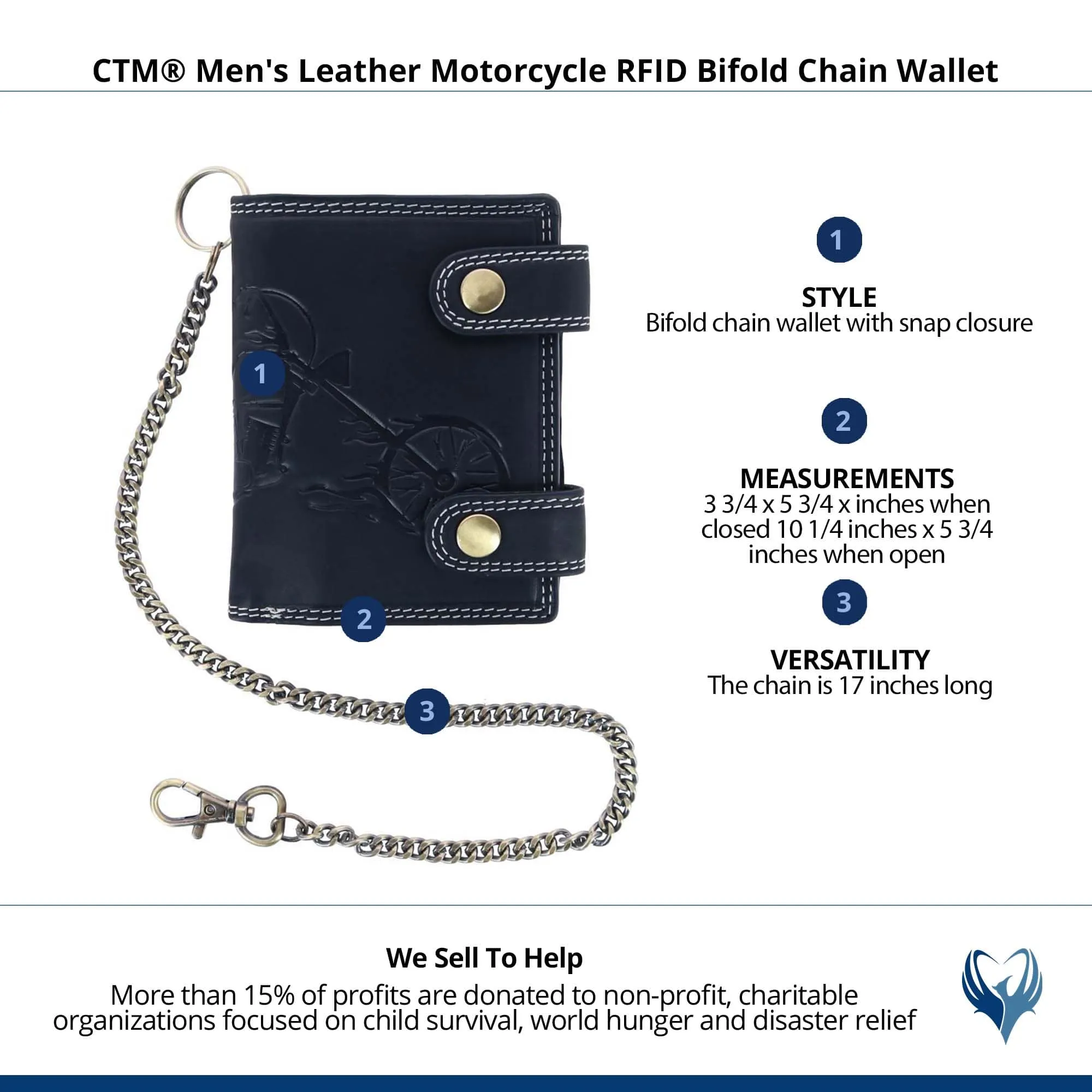 CTM® Men's Leather Motorcycle RFID Bifold Chain Wallet