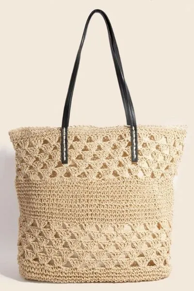 Fame Faux Leather Handle Knitted Tote Bag