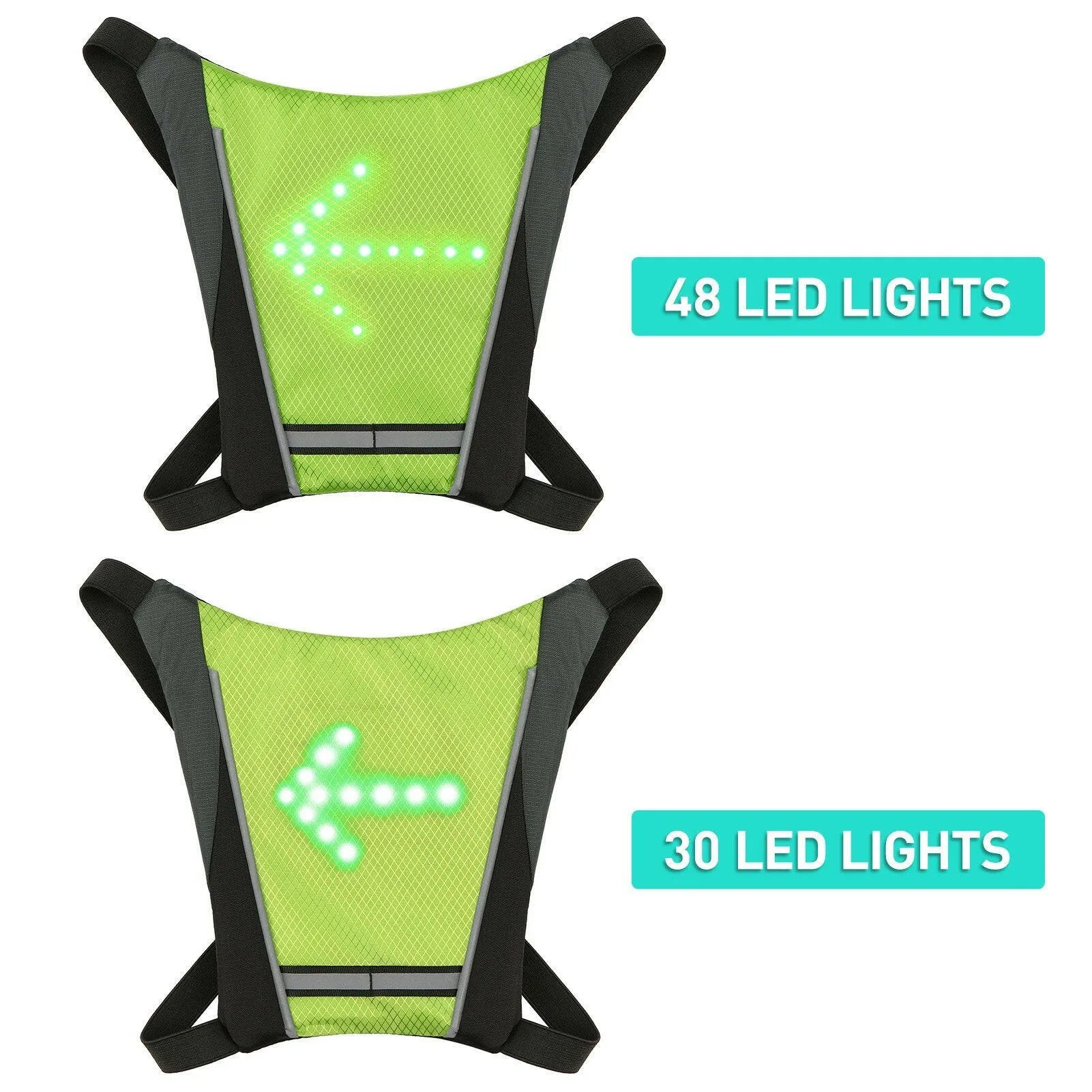 LED Turn Signal Bike Pack USB Rechargeable Reflective Backpack Attachment Clip with Remote Control LED Backpack with Direction Indicator Safety Light Bag Sports Vest for Cycling Running Walking Jogging