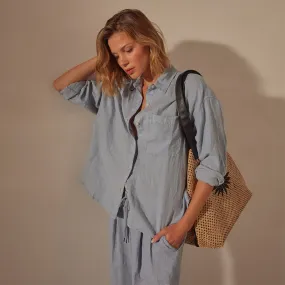 Linen Oversized Shirt - Open Sky Pigment