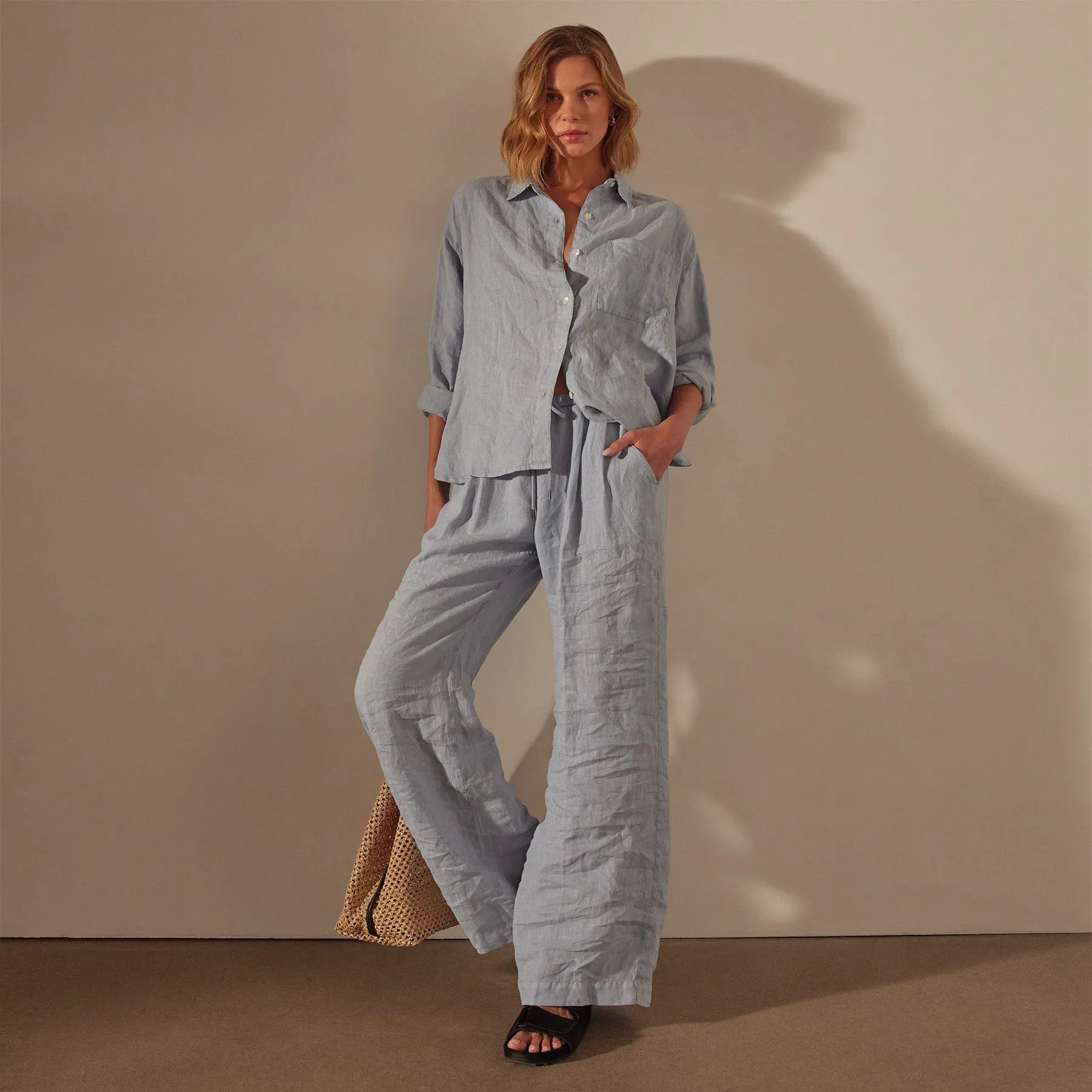 Linen Oversized Shirt - Open Sky Pigment