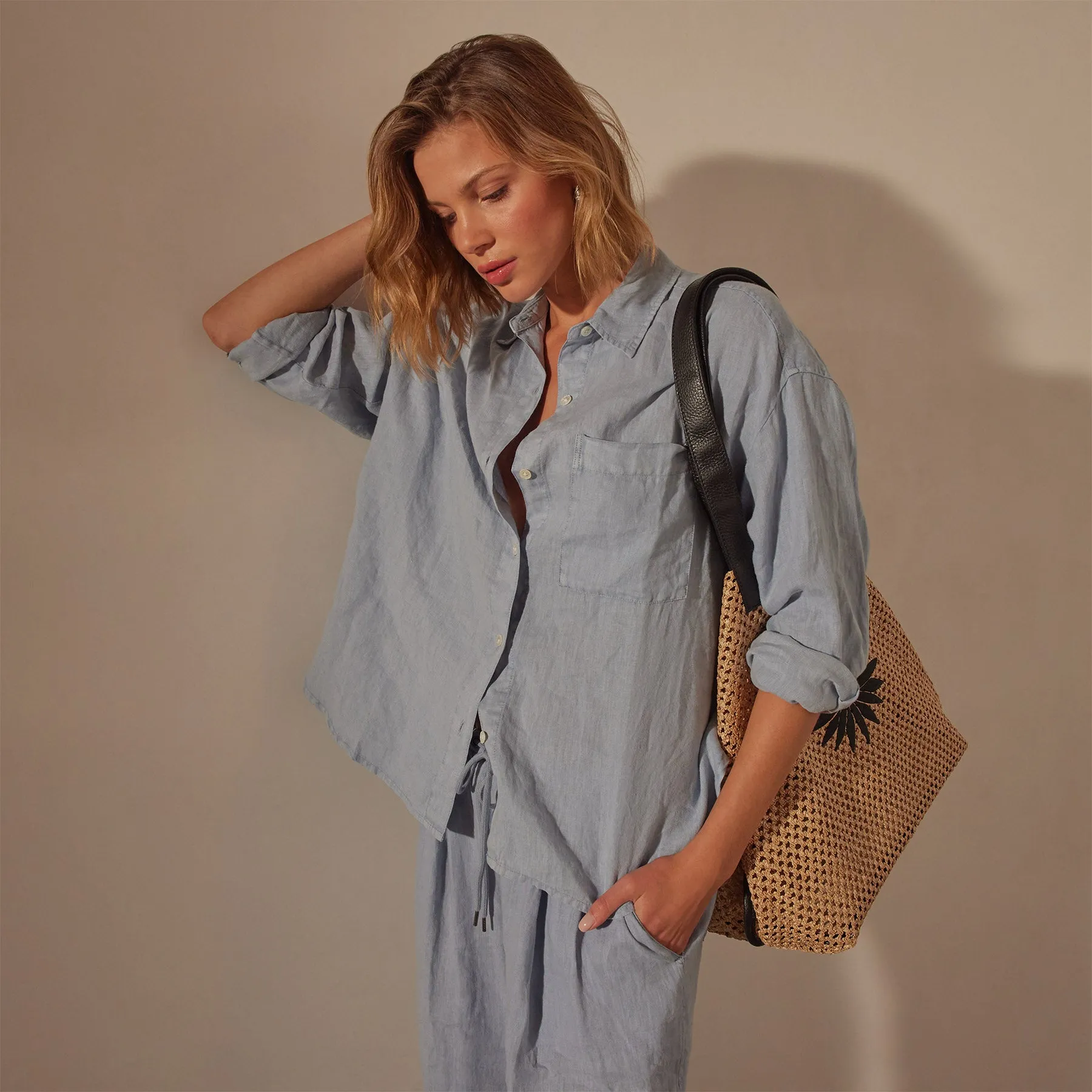 Linen Oversized Shirt - Open Sky Pigment