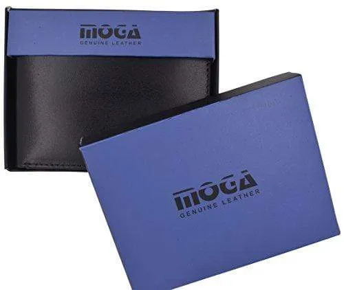 Men's Slim Bifold Wallet Genuine Leather Thin Wallet for Men With ID Window by Moga