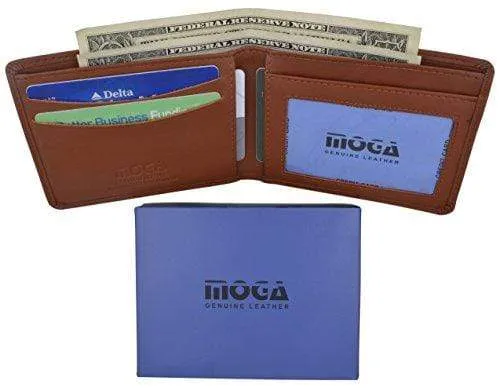 Men's Slim Bifold Wallet Genuine Leather Thin Wallet for Men With ID Window by Moga