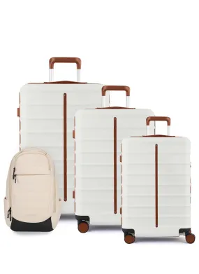 Odyssey Set of 3 & Float Backpack Combo | Sand White | Cab Med Lar Hard Luggage & Backpack