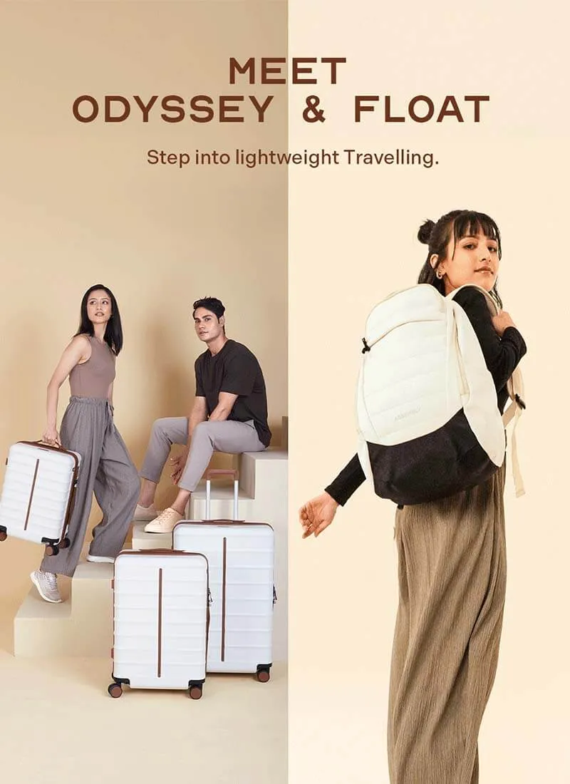 Odyssey Set of 3 & Float Backpack Combo | Sand White | Cab Med Lar Hard Luggage & Backpack