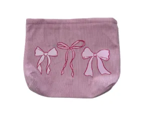 Pink Corduroy Zipper Bow Pouch