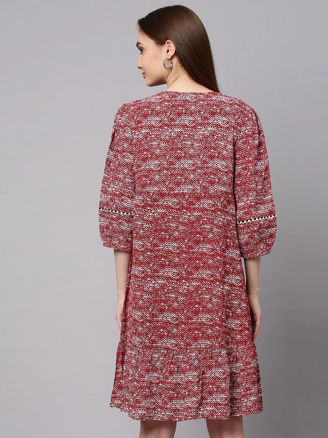 Red Embroidered Viscose Crepe Dress