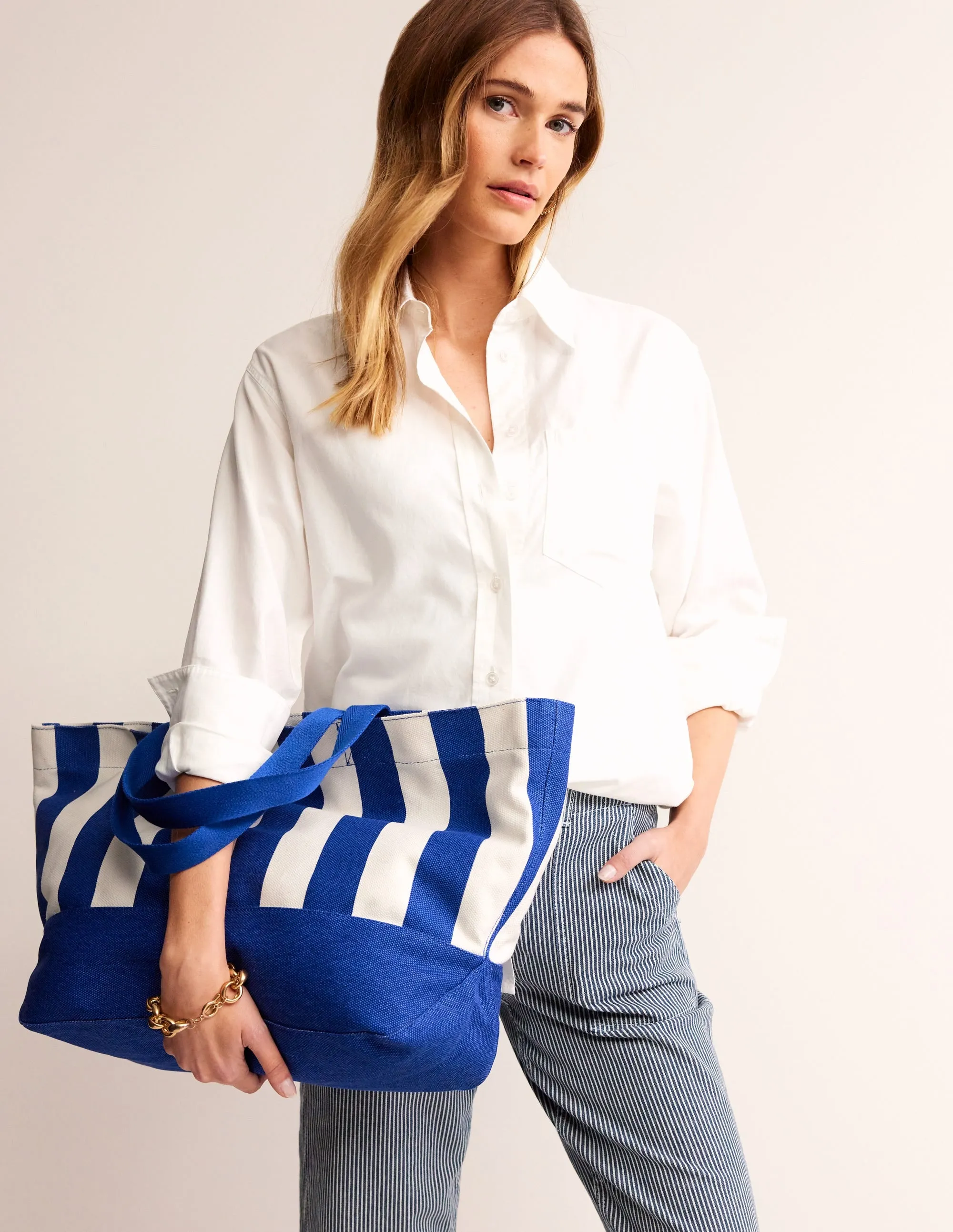 Relaxed Canvas Tote Bag-Blue Stripe