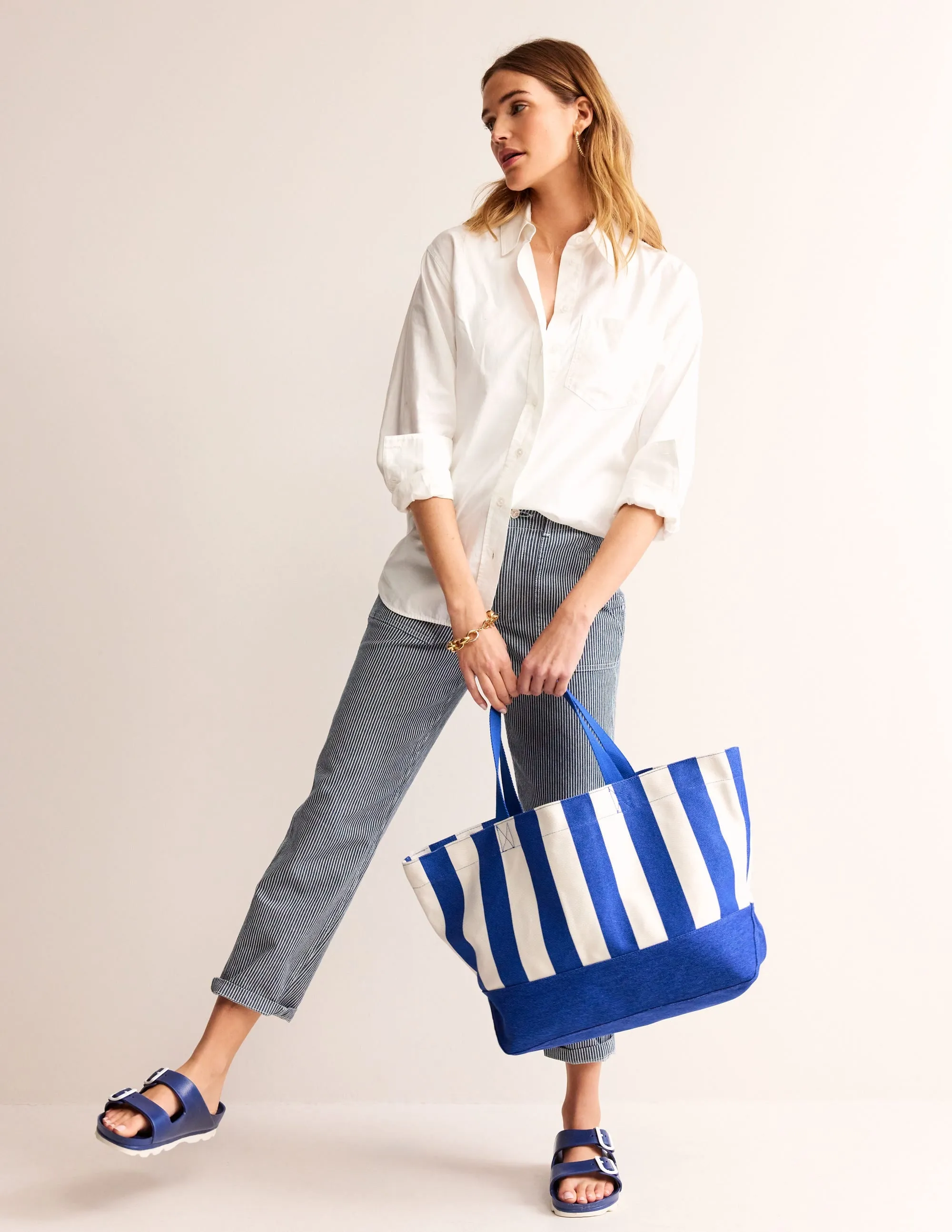 Relaxed Canvas Tote Bag-Blue Stripe