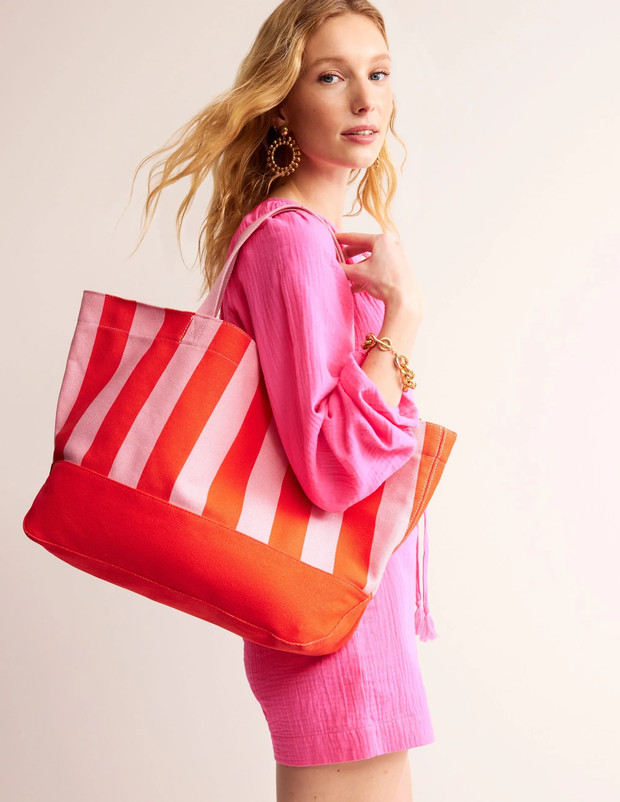 Relaxed Canvas Tote Bag-Pink Stripe