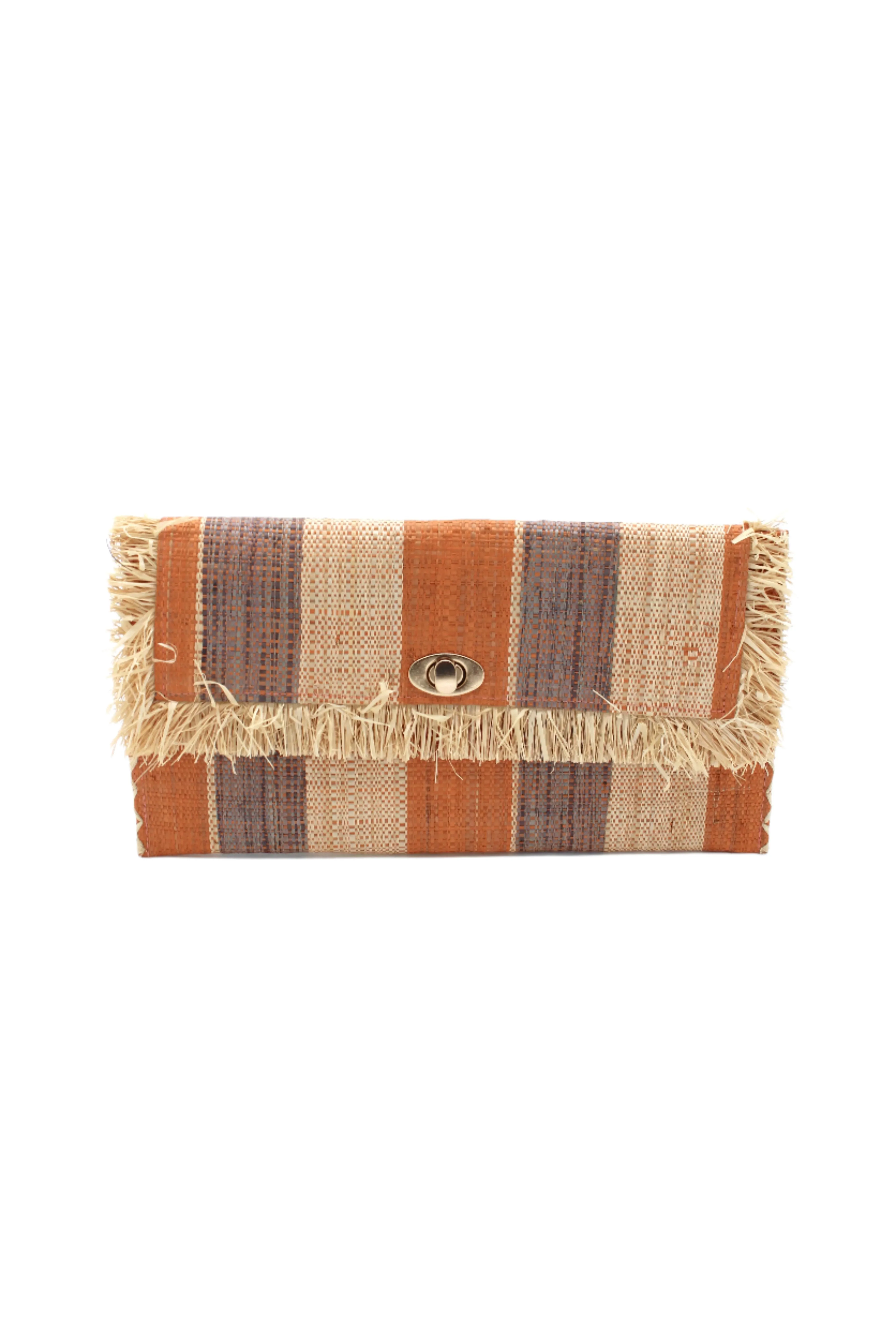 Sophie Straw Envelope Clutch Purse with Raw Fringe Trim Edge