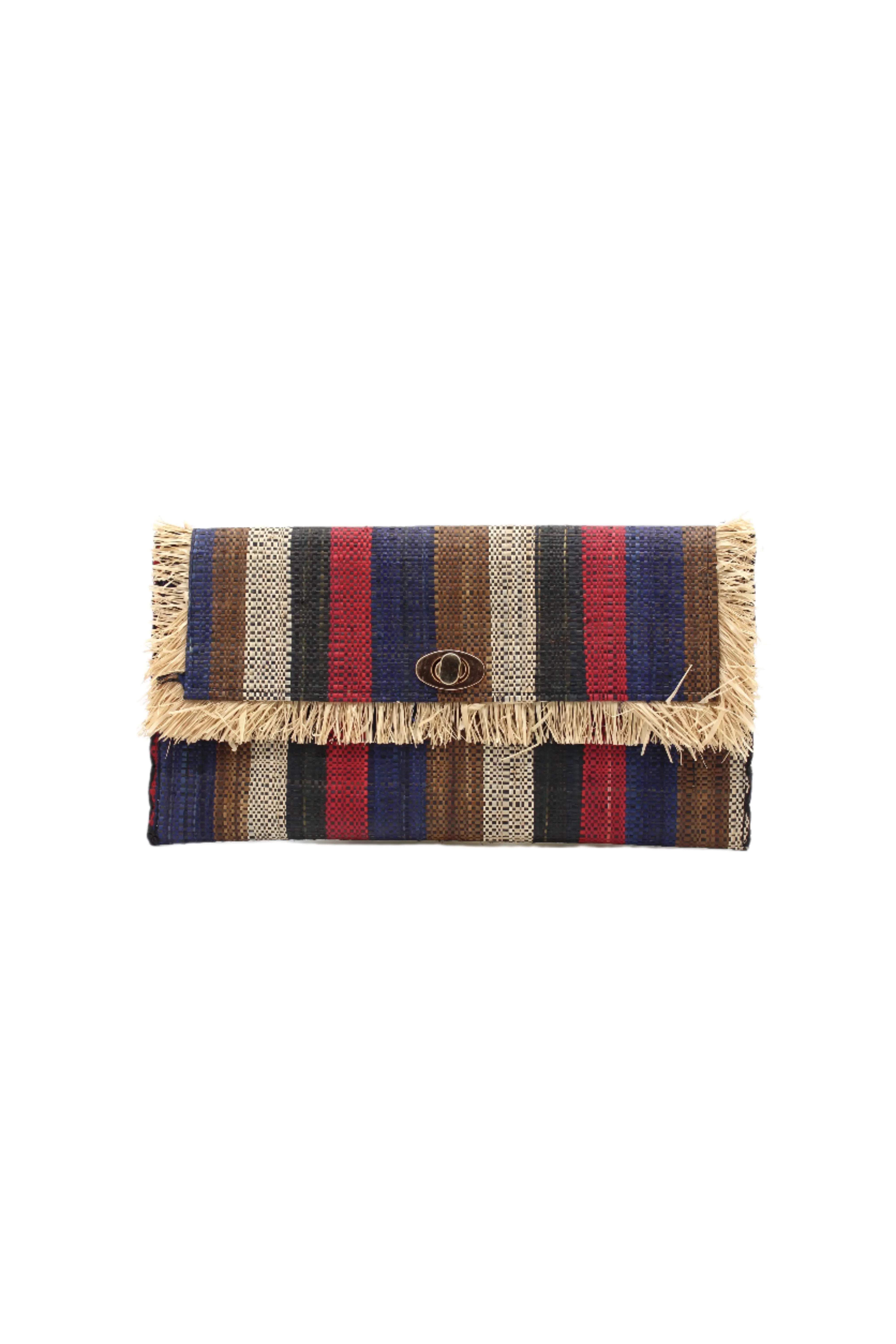 Sophie Straw Envelope Clutch Purse with Raw Fringe Trim Edge