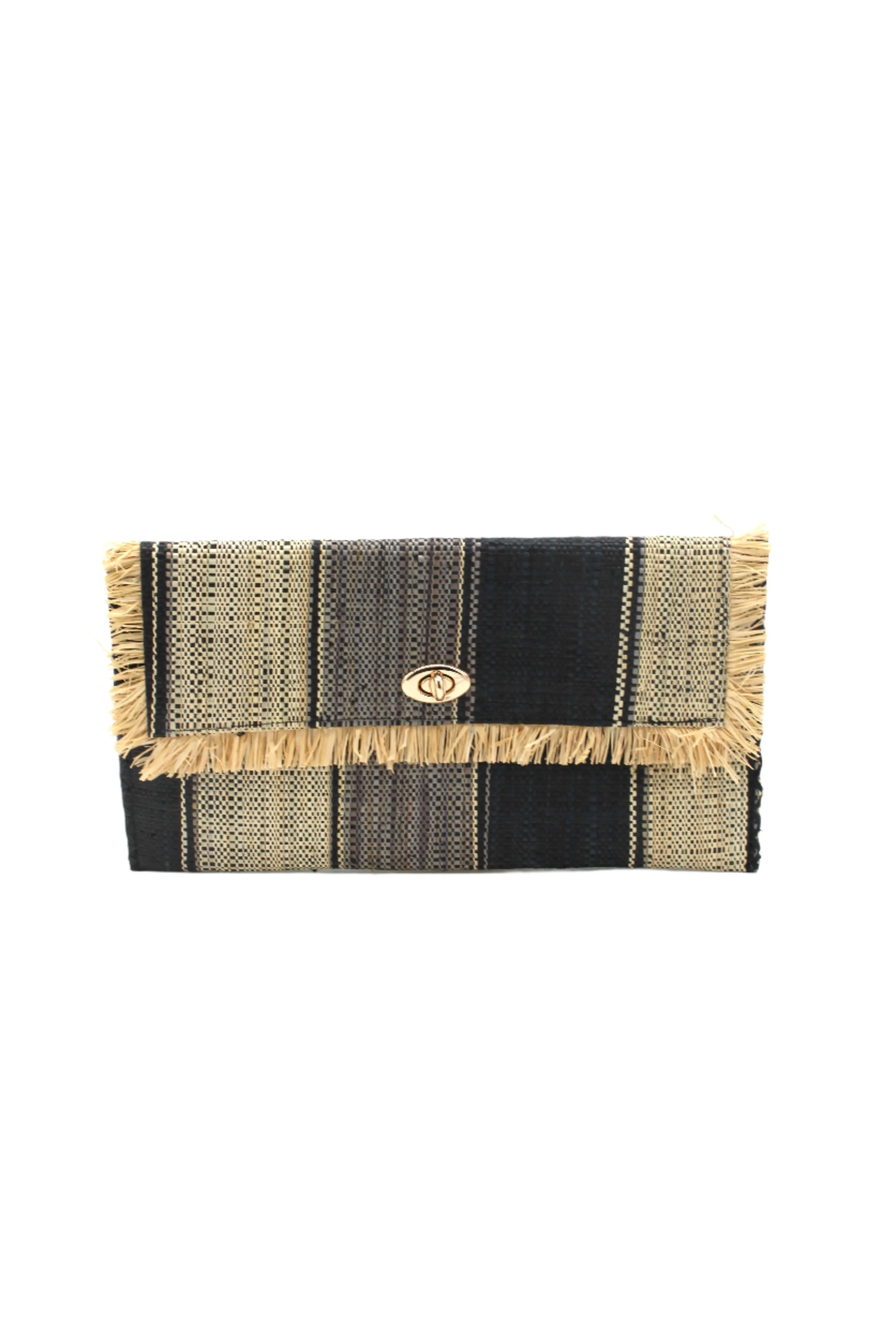 Sophie Straw Envelope Clutch Purse with Raw Fringe Trim Edge