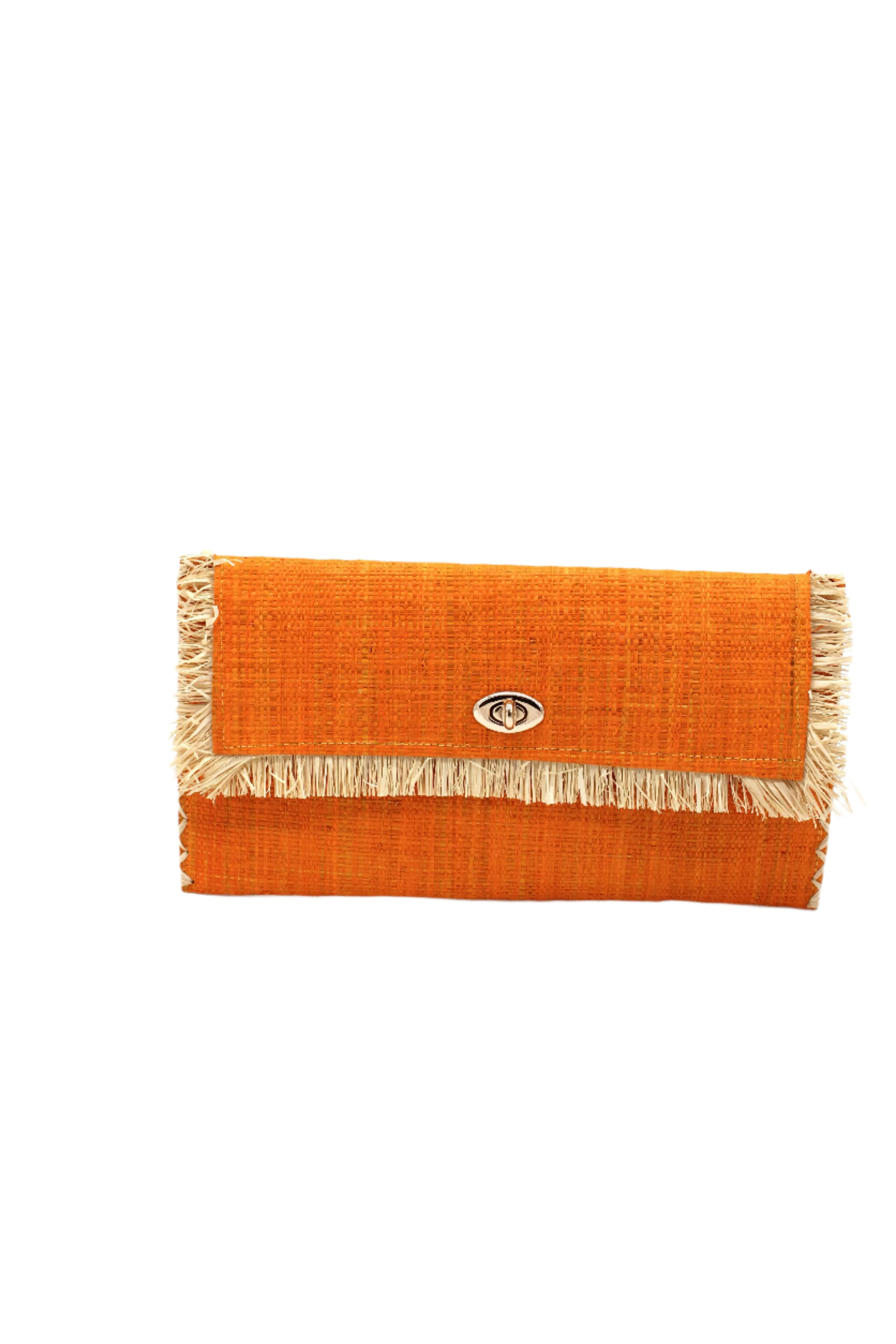 Sophie Straw Envelope Clutch Purse with Raw Fringe Trim Edge