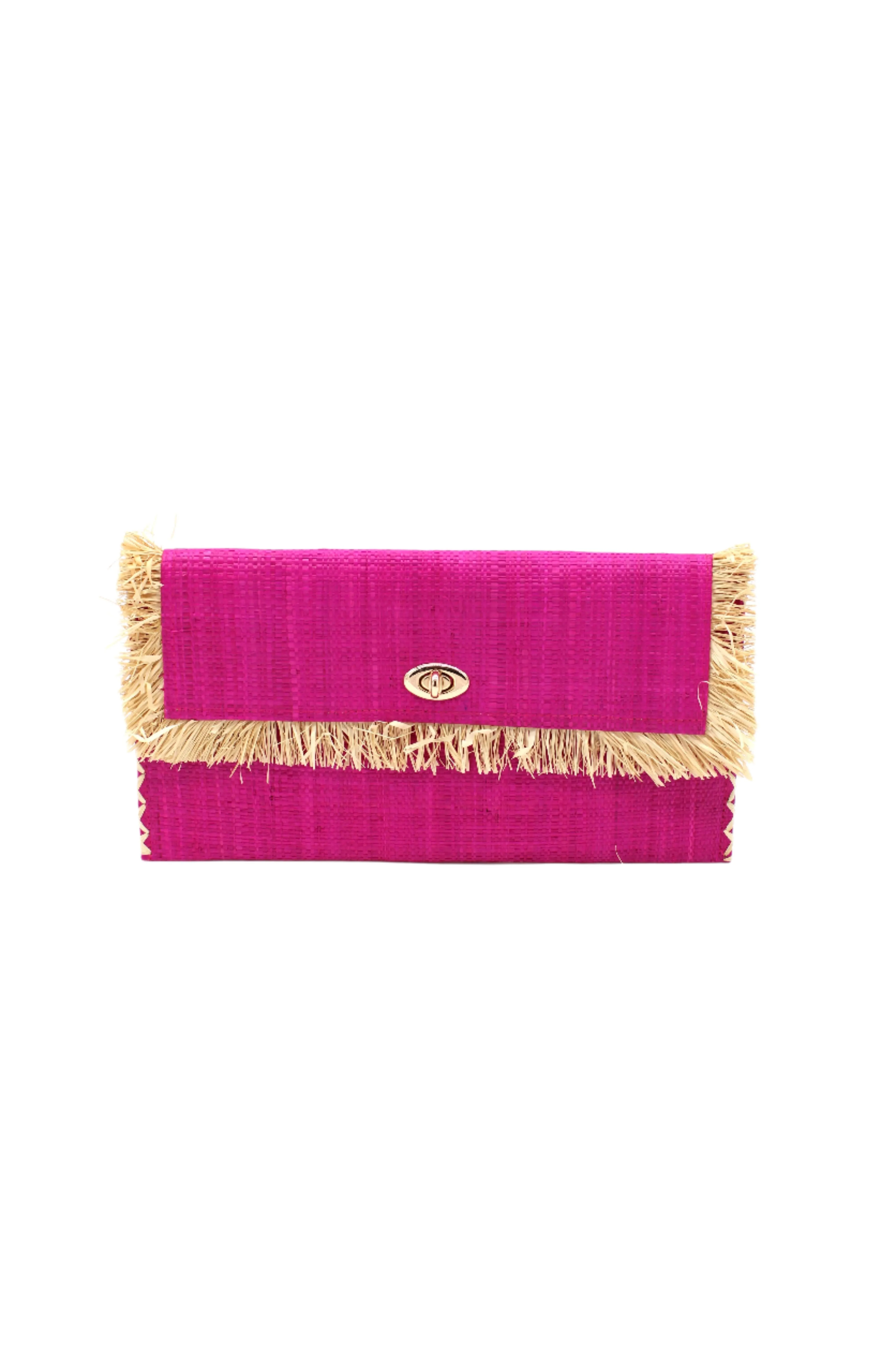 Sophie Straw Envelope Clutch Purse with Raw Fringe Trim Edge