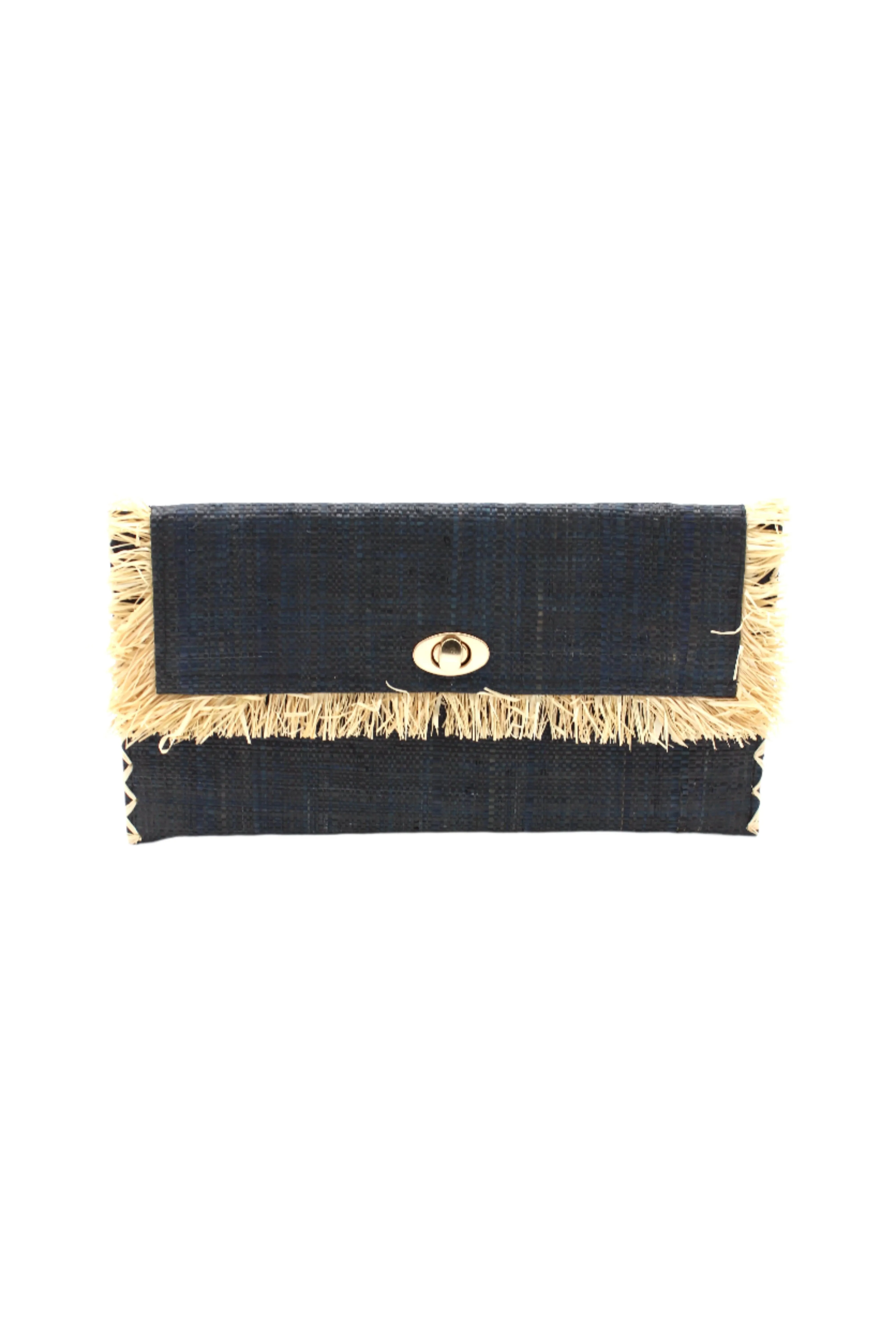 Sophie Straw Envelope Clutch Purse with Raw Fringe Trim Edge