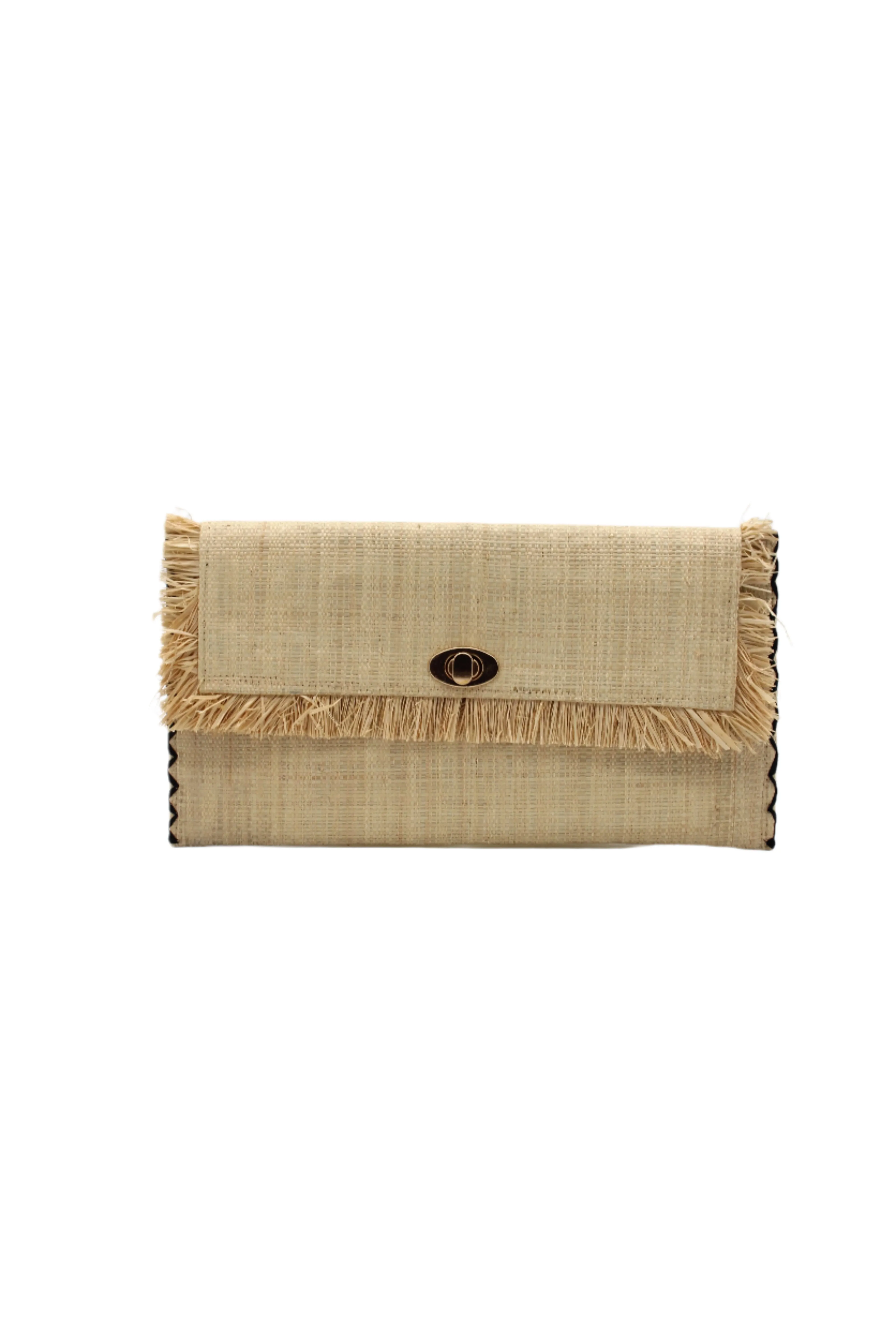 Sophie Straw Envelope Clutch Purse with Raw Fringe Trim Edge