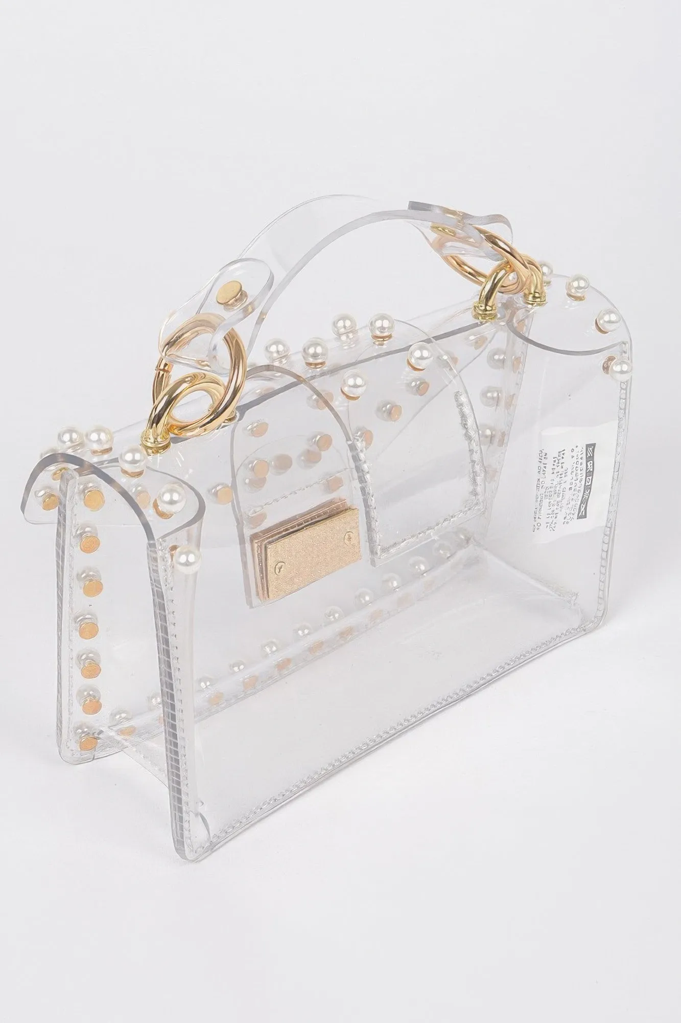 Transparent Single Handle Clutch W/faux Pearl