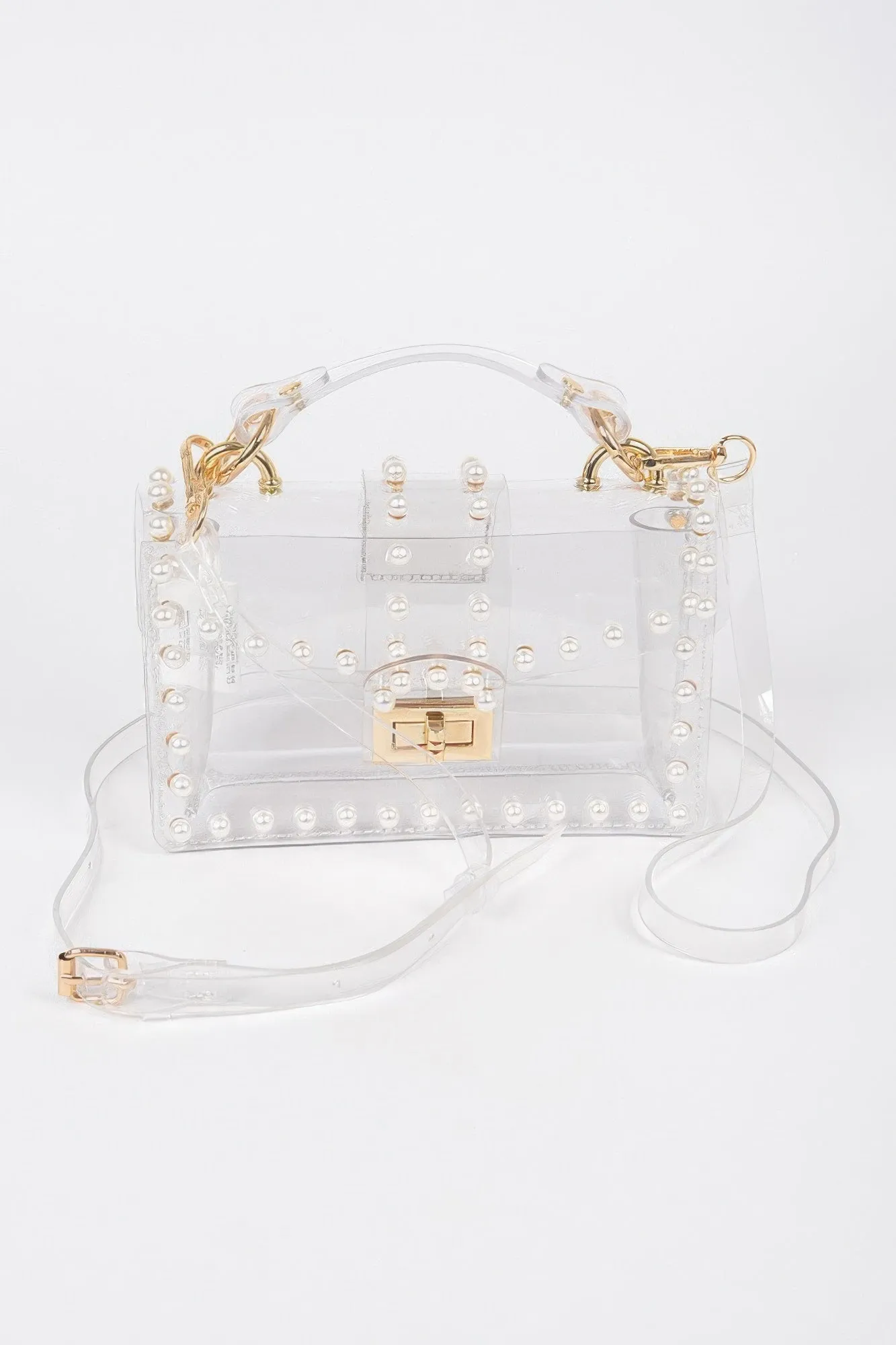 Transparent Single Handle Clutch W/faux Pearl