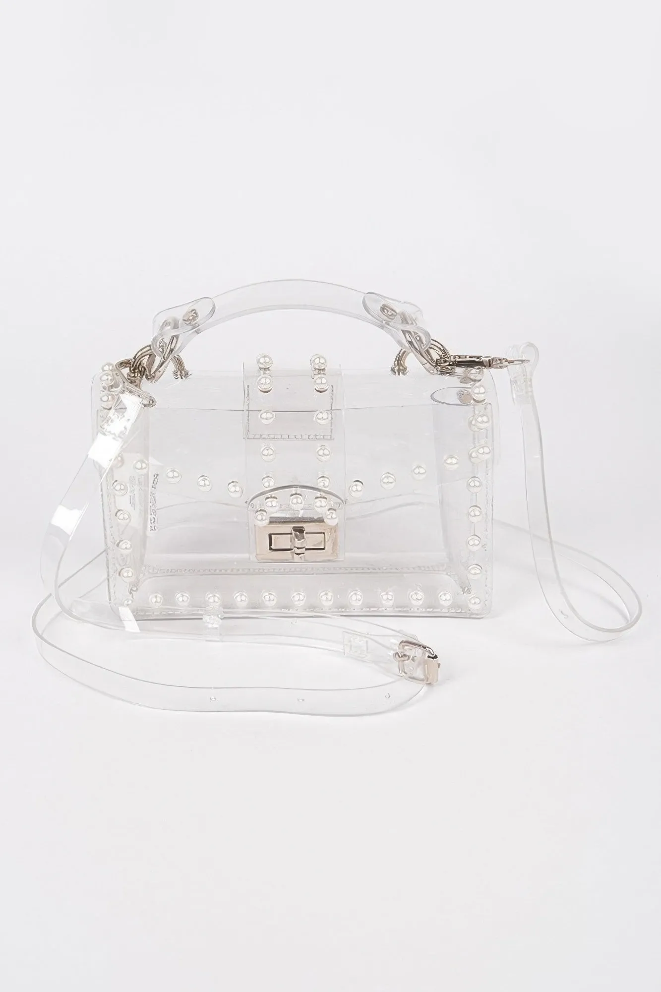 Transparent Single Handle Clutch W/faux Pearl