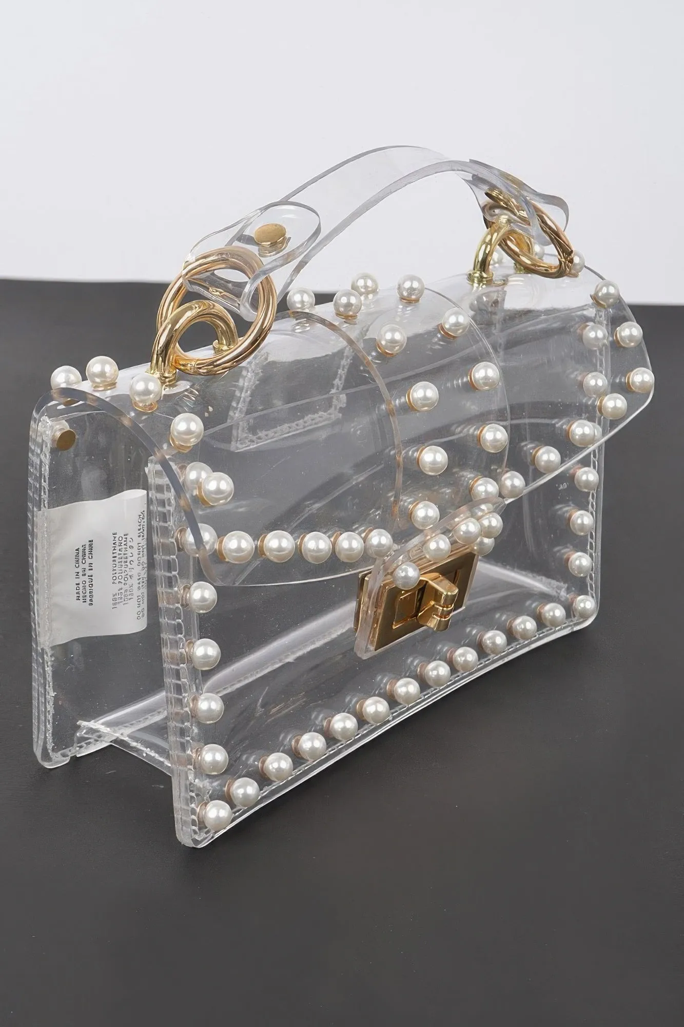 Transparent Single Handle Clutch W/faux Pearl