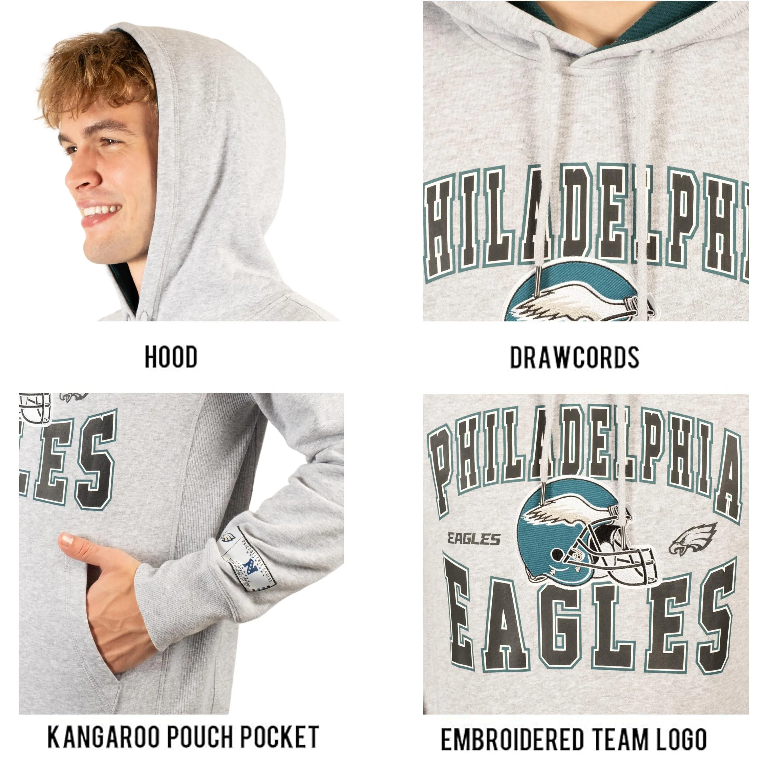 Ultra Game NFL Official Adults Ultimate Quality Super Soft Hoodie Sweatshirt - Unisex, Philadelphia Eagles, Heather Gray|Philadelphia Eagles