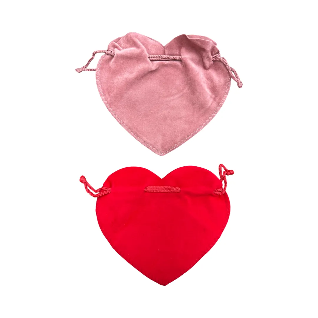 Velveteen Heart-Shaped Drawstring Pouches