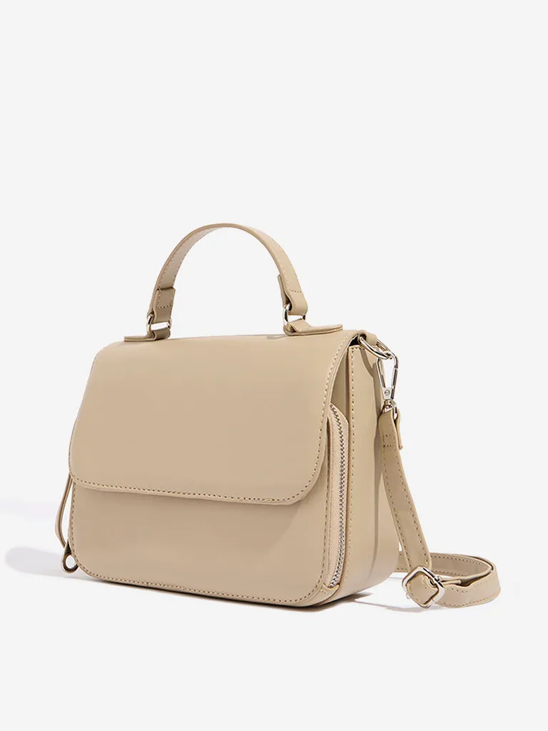 Westside Beige Solid Satchel Bag